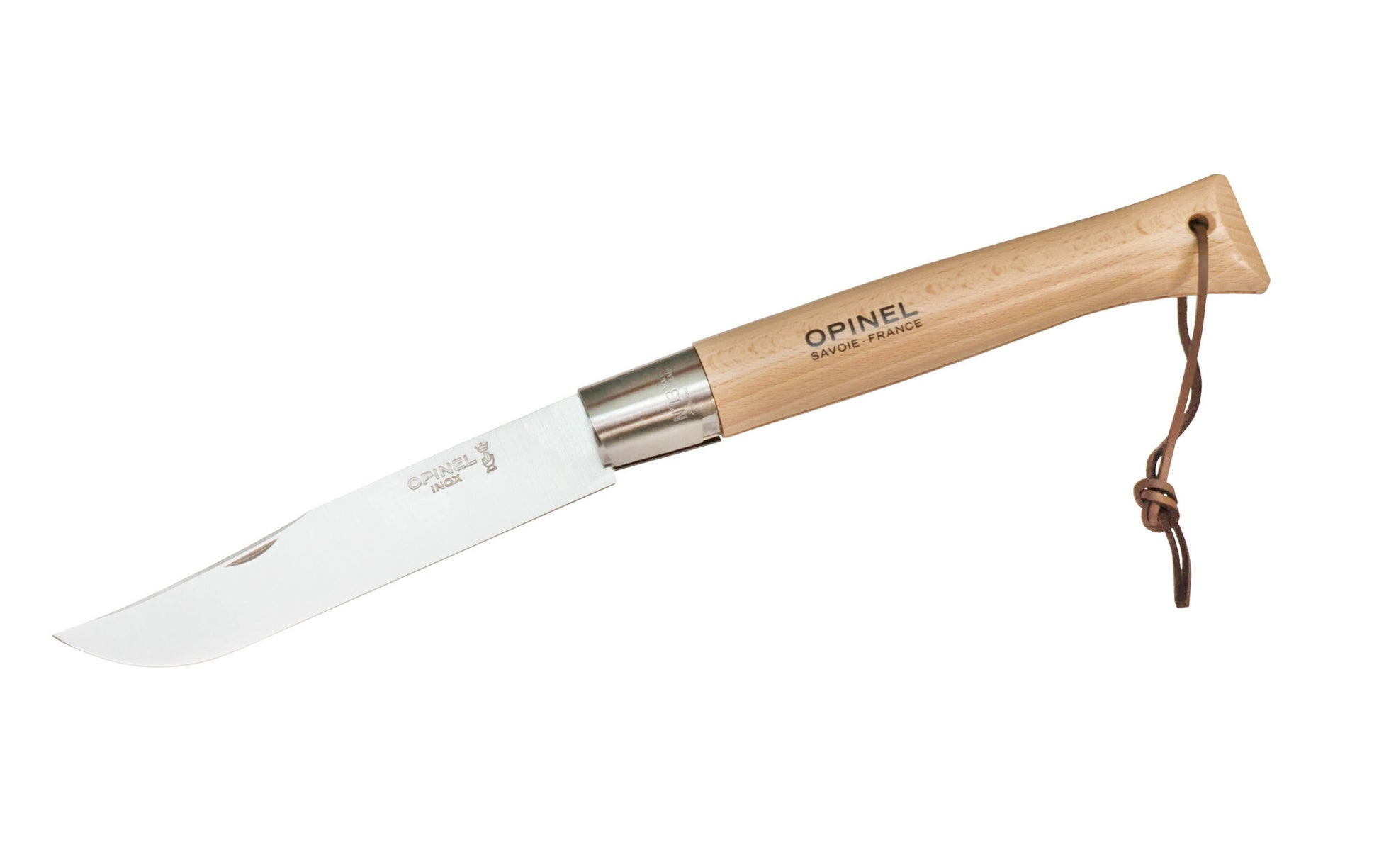 Giant Opinel Knife No. 13 Size ~ Made in France ~ Made of 12c27 Sandvik stainless steel ~ Foldable blade with stainless locking collar ~ Great for large barbecue meats & grilling ~ Genuine Beech Handle