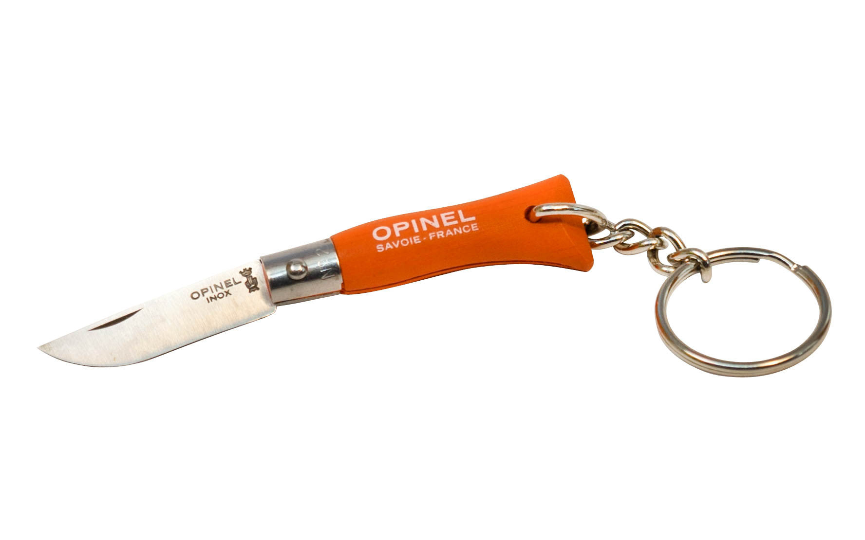 Opinel Mini Stainless Steel Knife with Keychain ~ "Tangerine" Color