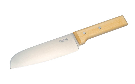 Opinel Multi-Purpose Santoku Knife. Model No. 119 ~ Excellent for chopping meats & vegetables ~ Well-balanced feel in hand ~ Varnished Beechwood handle.