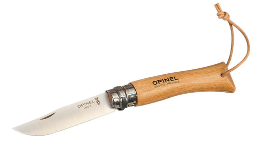 Opinel Stainless Steel Knife with Leather Lanyard ~ Made in France