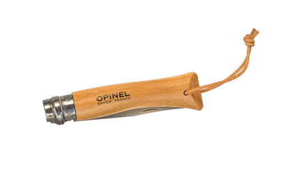 Opinel Stainless Steel Knife with Leather Lanyard ~ Folded Position