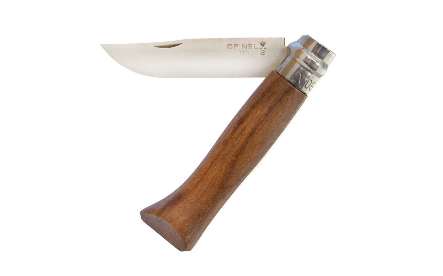 Opinel Stainless Steel Knife ~ Walnut Handle ~ Foldable Blade ~ Opinel Stainless Steel Knife ~ Walnut Handle ~ Made in France ~ Foldable blade with stainless locking collar~ Made of 12c27 Sandvik stainless steel ~Special walnut wood handle ~ Includes "gift" paper sleeve