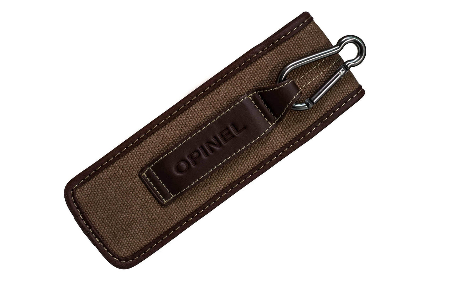 Opinel Outdoor Large Knife Sheath ~ Made in France ~ Made of durable canvas & brown synthetic leather ~ Fits the No. 9 & 10 traditional knives ~ Metal snap secures knife in sheath 