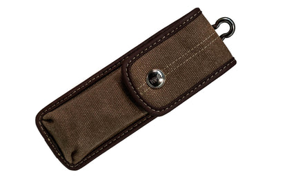 Opinel Outdoor Large Knife Sheath ~ Made in France ~ Made of durable canvas & brown synthetic leather ~ Fits the No. 9 & 10 traditional knives ~ Metal snap secures knife in sheath 
