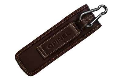 Opinel Outdoor Sheath ~ Made in France · Made of canvas & brown synthetic leather ~ Fits the No. 6, 7, 8 & 9 traditional knives & the No. 8 & 10 slim knives~ Metal snap secures knife 