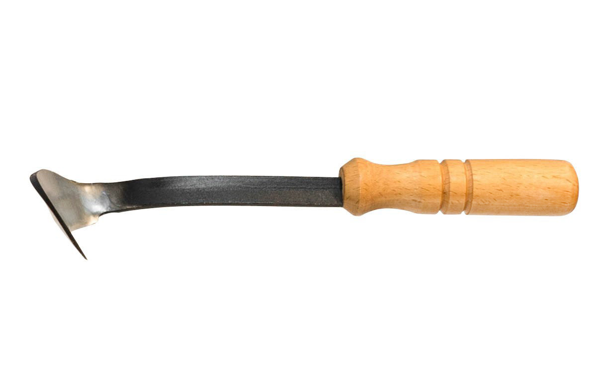 Made in Japan · One forged solid piece ~ High carbon steel - laminated to soft steel ~ 4-1/2" long blade ~ Sharp cutting blade & easy to sharpen ~ Hardwood handle - Blade is slightly curved which will help dig into the soil easily - Kusakichi Kana Weeder - Sickle - Roots - Weeding - Hand Weeder - Japanese Kana Weeder