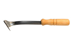Made in Japan · One forged solid piece ~ High carbon steel - laminated to soft steel ~ 4-1/2" long blade ~ Sharp cutting blade & easy to sharpen ~ Hardwood handle - Blade is slightly curved which will help dig into the soil easily - Kusakichi Kana Weeder - Sickle - Roots - Weeding - Hand Weeder - Japanese Kana Weeder