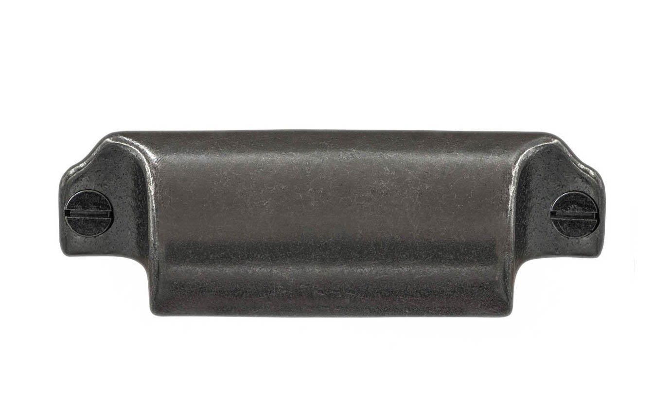 Rustic-looking cast iron bin pull with 3-1/8" on centers. Made of cast iron material, this bin pull is thick & stout with a good grip. This plain smooth bin pull dates in style from 19th century, & great for adding charm & style to your cabinets & drawers. Cast Iron Bin Pull ~ 3-1/8" on Centers. Vintage-style hardware