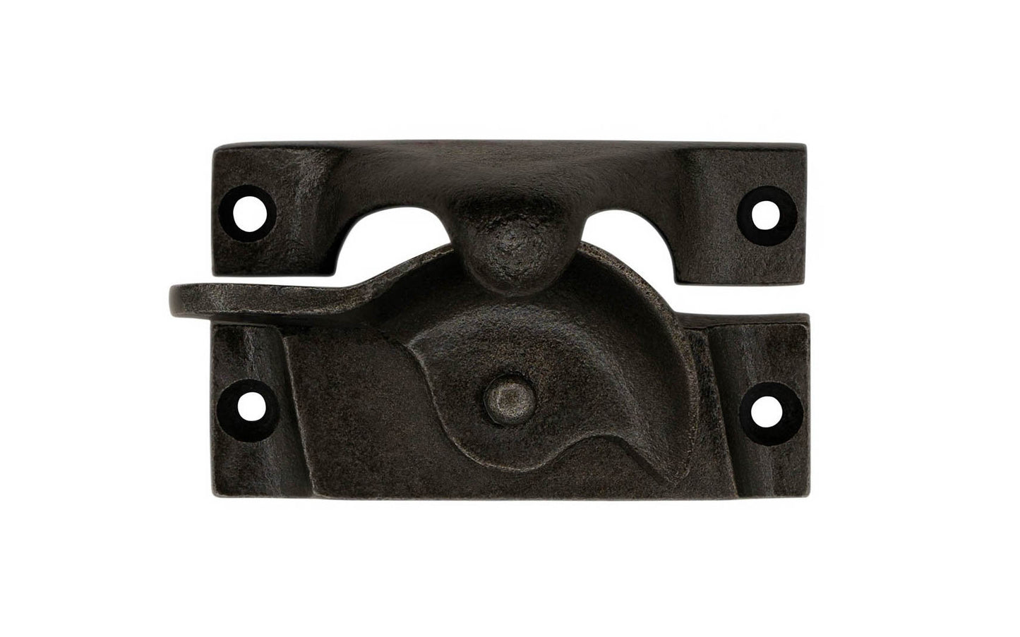 A rustic-looking Traditional Cast Iron crescent-style sash lock designed for sash or hung windows. This well-made lock is formed of cast iron material with a durable pivot turn. The turn operates smoothly & will lock & tighten your windows securely in place. Vintage cast iron finish. Model 88455
