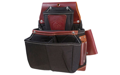 "Oxy Lights" Fastener Bag with Double Outer Bag ~ Model B8064 - Fits 3" work belt - Occidental Leather 2-in-1 outer bag with angle square holster between main & outer bag. Tri-square sleeve, cat’s paw loop & external nail set or driver bit pouches. Nylon & genuine Leather - 10 total pockets & tool holders. 759244193800