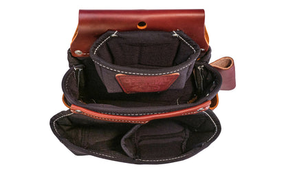 "Oxy Lights" Fastener Bag with Double Outer Bag ~ Model B8064 - Fits 3" work belt - Occidental Leather 2-in-1 outer bag with angle square holster between main & outer bag. Tri-square sleeve, cat’s paw loop & external nail set or driver bit pouches. Nylon & genuine Leather - 10 total pockets & tool holders. 759244193800