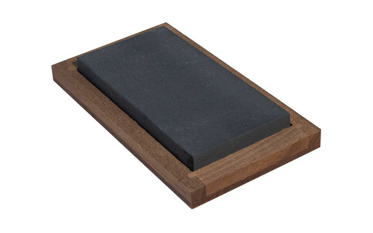 Black Hard Arkansas Bench Stone with Wooden Box ~ 4" x 2" - Made in USA ~ 4" Long  x  2" Wide  x  1/2" Thick - super-fine stone, it is sometimes referred to as the "Surgical Black Arkansas Stone". It is great for putting an ultimate edge on your tools & knives - Final Finish - Model No. BAB-42-C