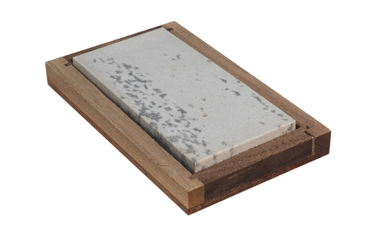 Soft Arkansas Bench Stone with Wooden Box ~ 4" x 2" - Made in USA ~ Good extra-fine stone. It is the least dense & coarsest grained of the natural Arkansas stones & good for starting an edge on your tools & knives; commonly used after synthetic or oil stone - Model No. MAB-42-C