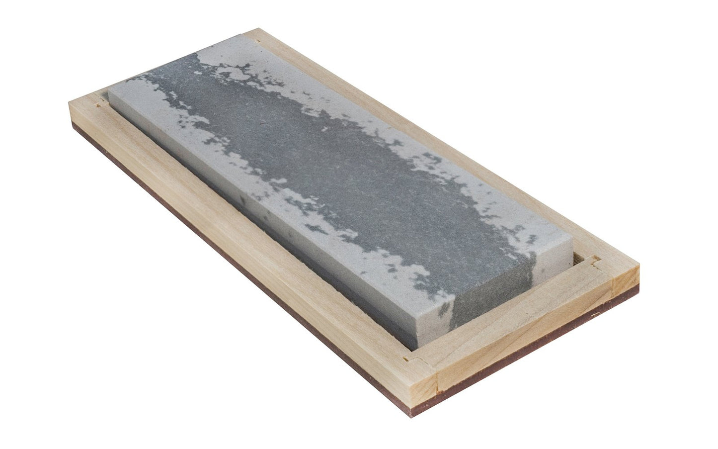 Soft Arkansas Bench Stone with Wooden Box ~ 6" x 2" - Made in USA ~ good extra-fine stone. It is the least dense & coarsest grained of the natural Arkansas stones & good for starting an edge on your tools & knives; commonly used after synthetic or oil stone - Model No. MAB-62-C