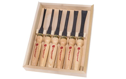 Flexcut Mallet Carving Set ~ MC150 - Mallet Tools included: MC403 #3 x 1", MC305 #5 x 11/16", MC208 #7 x 7/16", MC311 #11 x 1/4", MC411 #10 x 9/16", MC360 60 deg. x 3/8"  - High Carbon Steel blades - Mallet Carving Tool Set - Made in USA ~ 651646081504