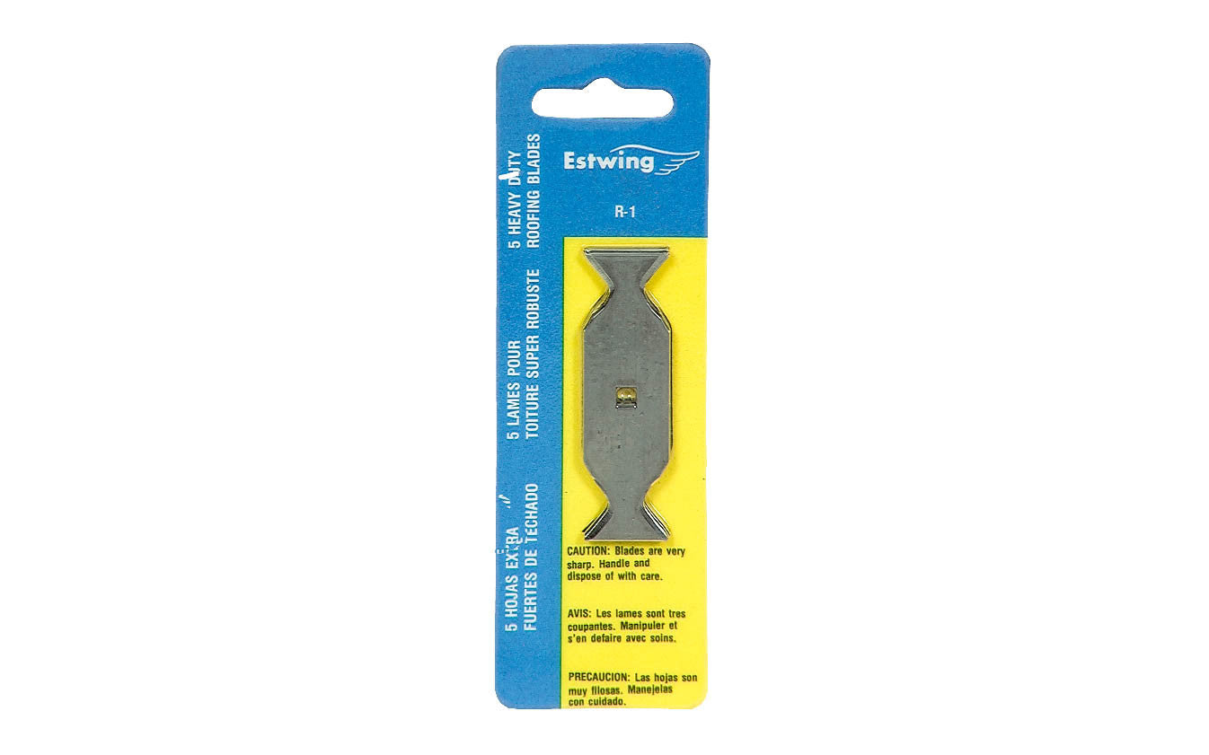 The Estwing R1 Replacement Blades for Roofing Knife ~ 5 Pack has 5 blades in one pack and fits the the Estwing Roofing Knife (#RK-7). Made in USA ~ 034139621126