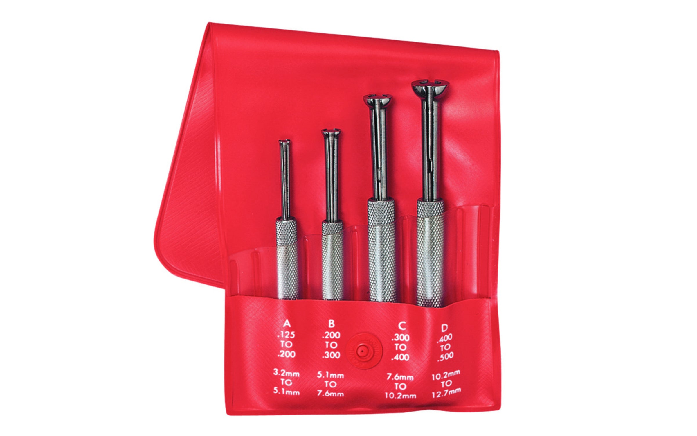 Starrett S831EZ Small Hole Gage Set. The Starrett 831 Small Hole Gage Set contains a gaging surface that is a half-ball with a flat bottom. This permits use in even the most shallow holes, slots, and recesses. SET of 4: Nos. 831A/B/C/D, in Case.  Made in USA. 049659530872