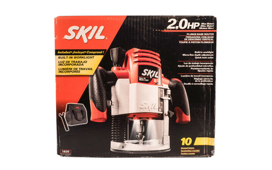 Skil Power Tools Model No. 1820 - This fixed base Skil 1820 2-HP Plunge Router with Site Lightrouter has a powerful 2-horsepower motor & a die cast metal plunge base for durability. Touch activated worklight enables you see the entire workpiece. Plunge base Router. Micro-fine depth adjustment. Collet lock 1/4" capacity