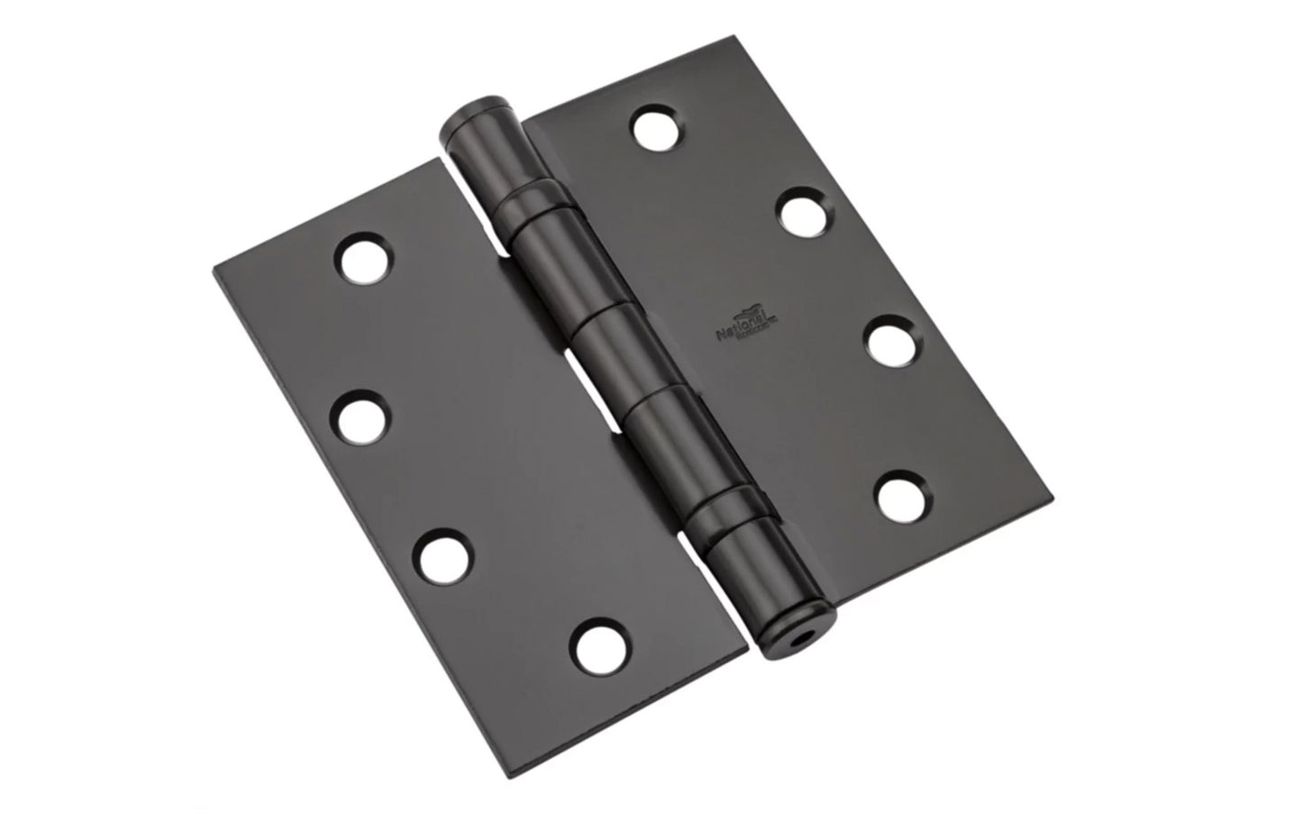 This 4-1/2" Oil Rubbed Bronze Ball-Bearing Hinge is more durable & longer-lasting than standard hinges. Equipped with two permanently lubricated ball bearings for smoother & quieter operation. Template screw hole location for use on either wood or hollow metal doors & frames. National Hardware Model No. N236-019.