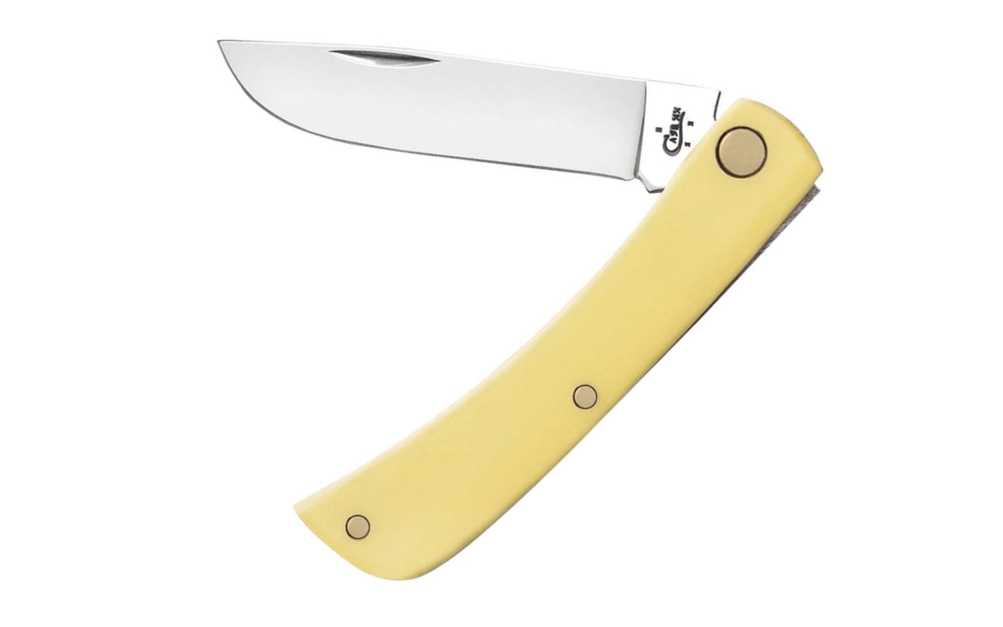 2-3/4" Sod Buster Jr. Folding Knife features a smooth, yellow synthetic handle is built to take abuse. Includes a chrome vanadium steel blade. 3-5/8" closed length. Made by Case Knives.  Made in USA.