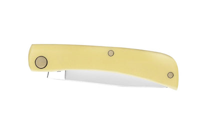 2-3/4" Sod Buster Jr. Folding Knife features a smooth, yellow synthetic handle is built to take abuse. Includes a chrome vanadium steel blade. 3-5/8" closed length. Made by Case Knives.  Made in USA.