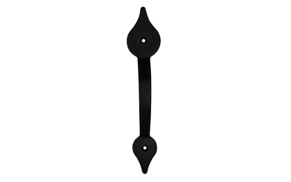 A hand-forged "Spade Style" door pull handle. Made of steel material with a black finish, it has a nice durable & strong feel. This traditional & ornate piece of hardware is great for doors, gates, & large drawers. Powder coated to resist rust. Model 88493 - Spade Tip Door Handle Pull - Gate Pull Handle - 8-3/4" Long