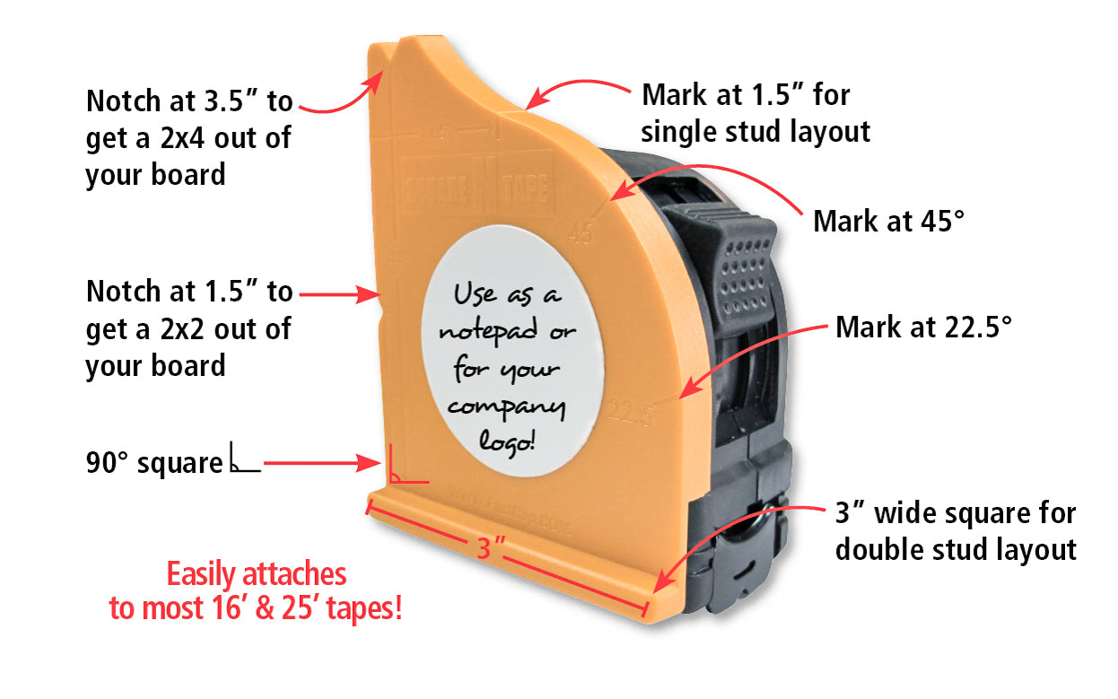 FastCap Square N Tape - Eliminates the back & forth of marking & measuring with your tape & then drawing a line with your square. This all-in-one tool has 8 great features & cuts stud layout time in half - Made in USA