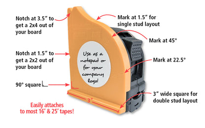 FastCap Square N Tape - Eliminates the back & forth of marking & measuring with your tape & then drawing a line with your square. This all-in-one tool has 8 great features & cuts stud layout time in half - Made in USA