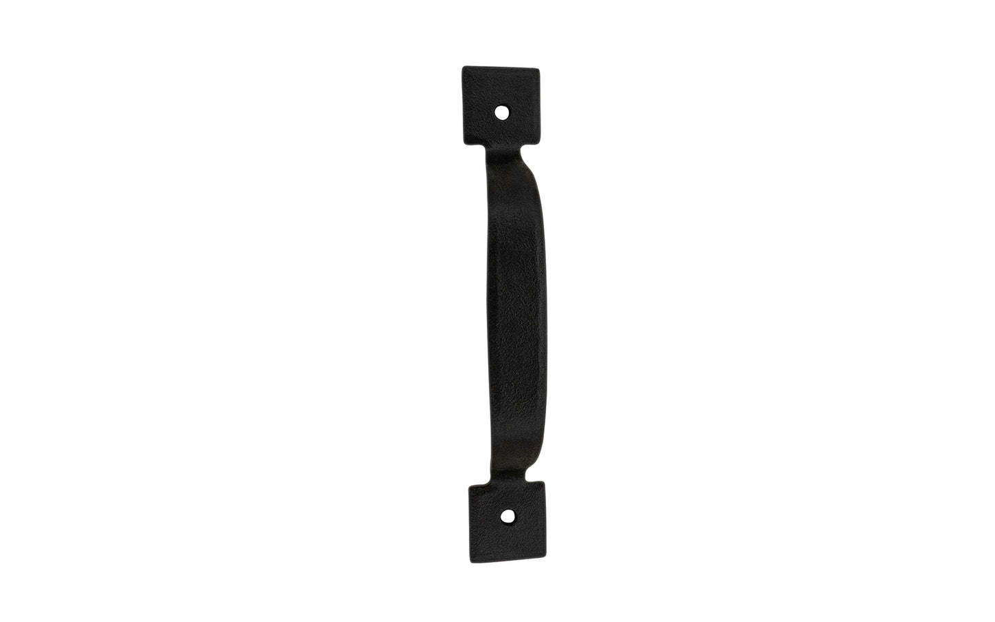 A hand-forged cabinet pull handle with square ends. Made of steel material with a black finish, it has a nice durable & strong feel. This traditional piece of hardware is great for cabinets, furniture, drawers, & small doors. Powder coated to resist rust. Model 88617 - Black Finish - Rustic Square end handle pull 