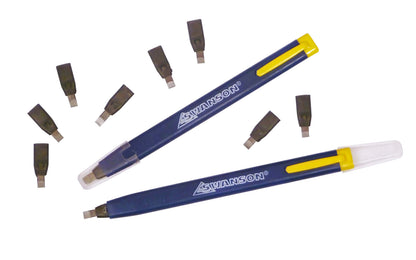 Swanson Mechanical Carpenter Pencils - 2 Pack. "AlwaysSharp" Refillable Carpenter Pencils are very handy. Pencil never has to be sharpened. It always maintains its length, so it won’t get lost in your tool pouch. The lead will also last 5 times longer since there is no waste due to sharpening. Model CP216. 038987002168
