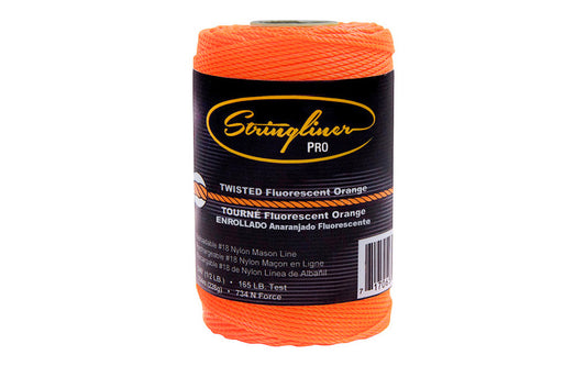 This Stringliner Twisted Mason Line is a replacement roll for the Stringliner Reel. Fluorescent Orange color. Twisted #18 nylon mason line in a 540' (1/2 lb) length roll. 717065354060. Stringliner Pro Model SL35406.