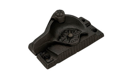 Victorian cast iron crescent-style sash lock designed for sash or hung windows. This lock is formed of cast iron material with a durable pivot turn. The turn will lock & tighten your windows securely in place. Vintage cast iron finish. - Model 088453
