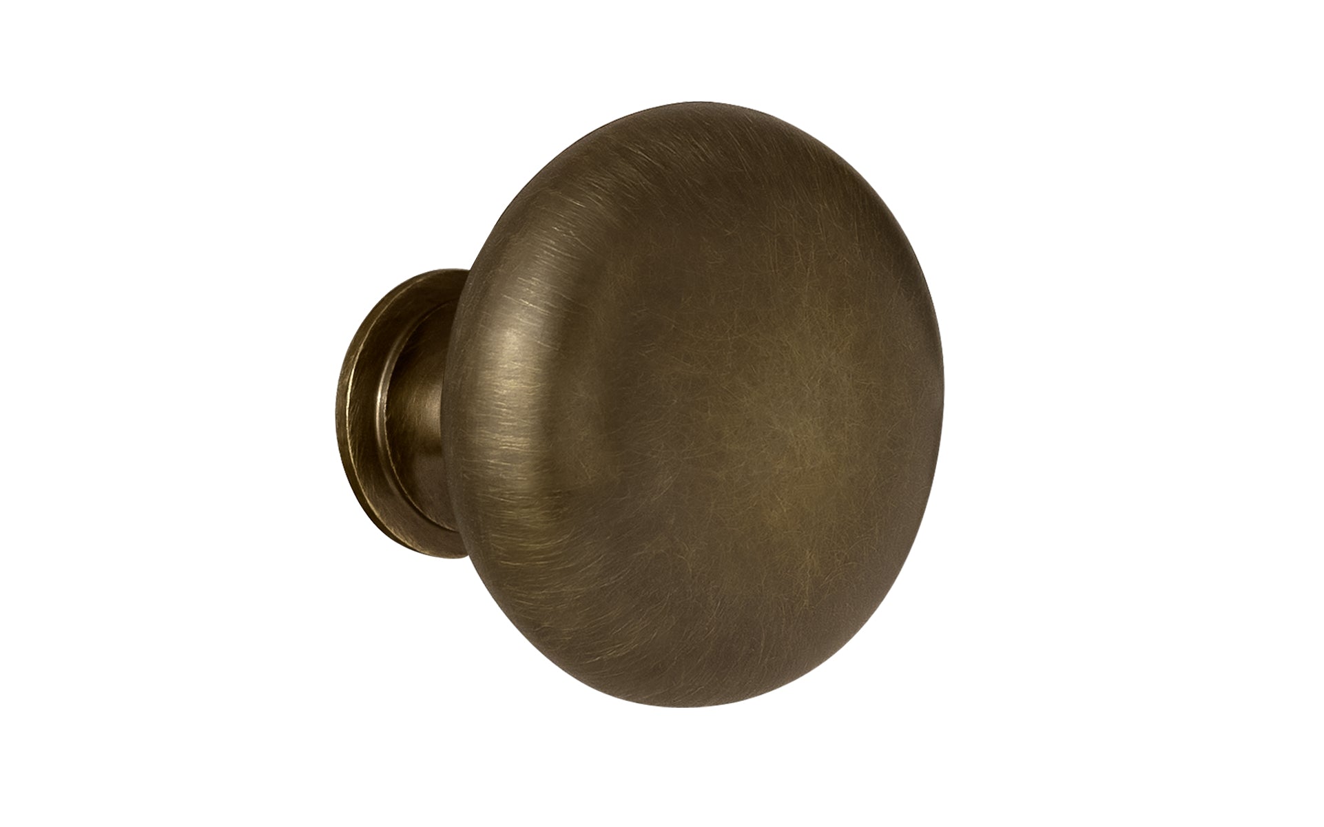 Vintage-style Hardware · Traditional & Classic 1-1/2" Diameter Brass Knob with an Antique Brass Finish. Made of high quality brass, this stylish round cabinet knob has a smooth look & feel on a pedestal shaped base. Works great in kitchens, bathrooms, on furniture, cabinets, drawers. Authentic reproduction hardware.