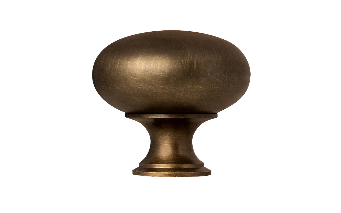 Vintage-style Hardware · Traditional & Classic 1-1/2" Diameter Brass Knob with an Antique Brass Finish. Made of high quality brass, this stylish round cabinet knob has a smooth look & feel on a pedestal shaped base. Works great in kitchens, bathrooms, on furniture, cabinets, drawers. Authentic reproduction hardware.