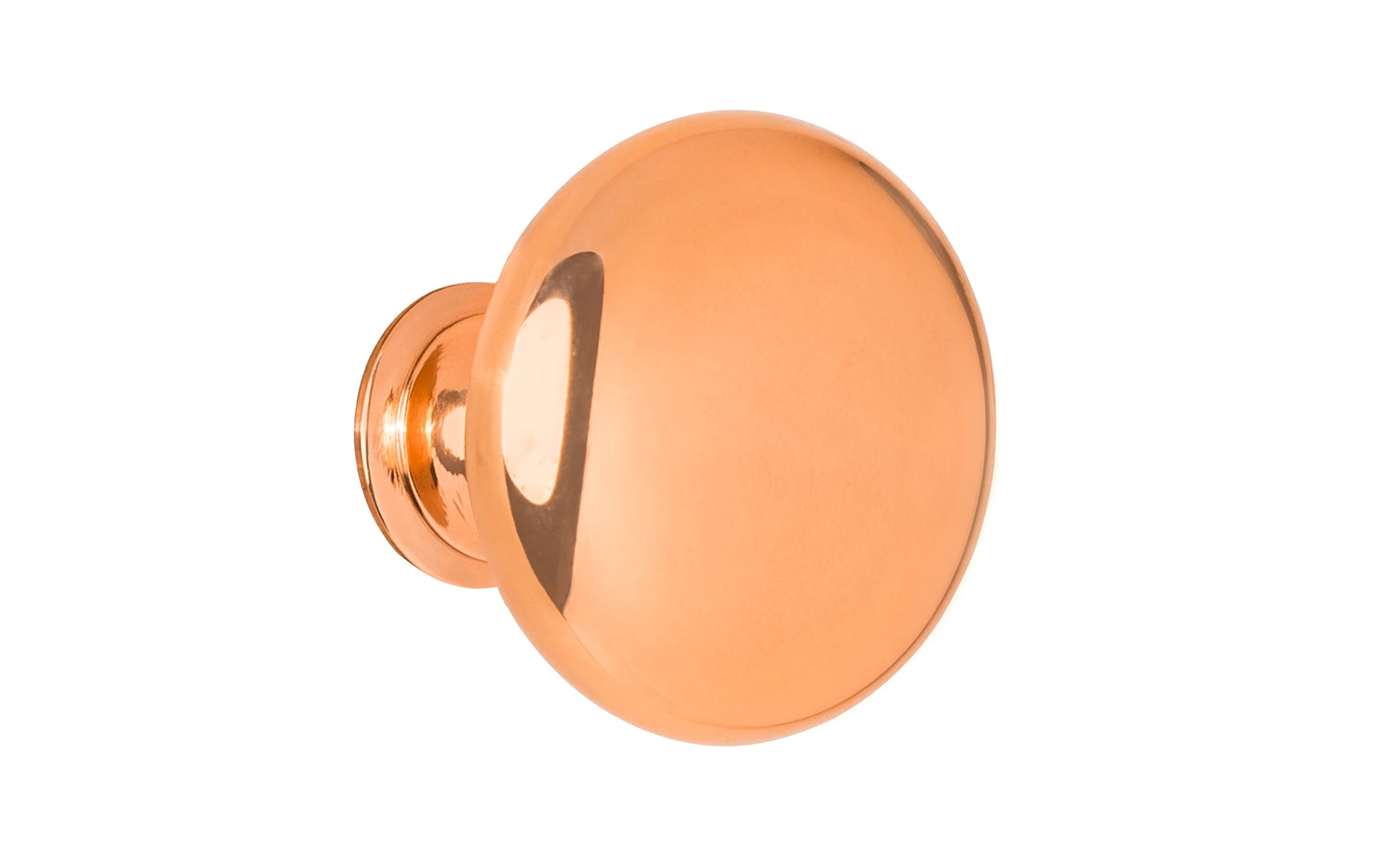 Vintage-style Hardware · Traditional & Classic Brass Knob with a Polished Copper Finish. 1-1/2" diameter size knob. Made of high quality brass, this stylish round cabinet knob has a smooth look & feel on a pedestal shaped base. Works great in kitchens, bathrooms, on furniture, cabinets, drawers. Authentic reproduction hardware.