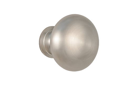 Vintage-style Hardware · Traditional & Classic Brass Knob with a Brushed Nickel Finish. 1-1/4" diameter size knob. Made of high quality brass, this stylish round cabinet knob has a smooth look & feel on a pedestal shaped base. Works great in kitchens, bathrooms, on furniture, cabinets, drawers. Authentic reproduction hardware.
