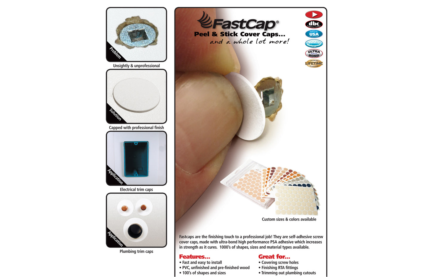 FastCap 2-1/4" White Adhesive Cover Caps "Erasable FastPads" - Solid PVC ~ 80 Pieces - Model No. FC.SP.FP.SWH