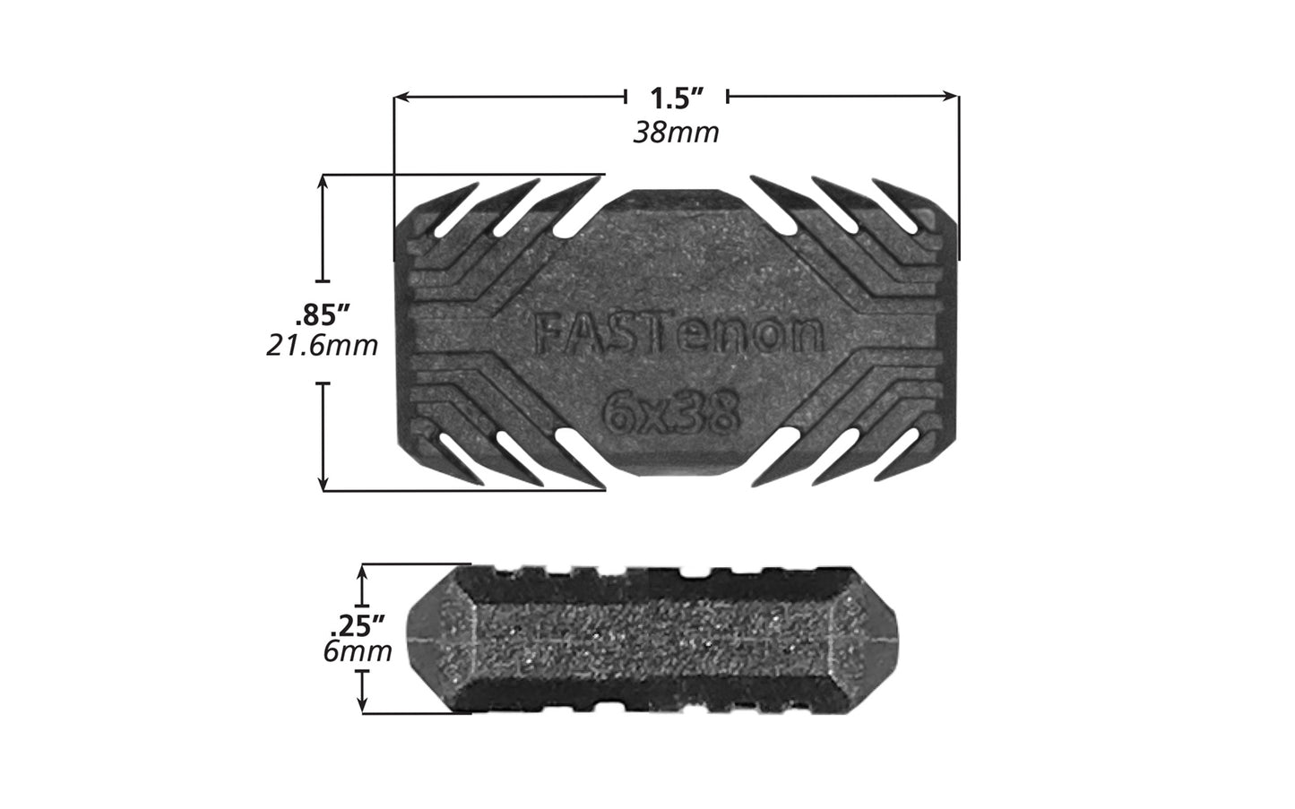 FastCap Model FASTenon 100 PC ~ 6 mm x 38 mm size ~ 100 pieces in pack ~ FASTenon tenons allows you to pull your joints together without clamps. Barbs bite into your material; holding your workpiece firmly together. Add a little glue inside each joint & it’s even stronger. Great for aligning components when assembling