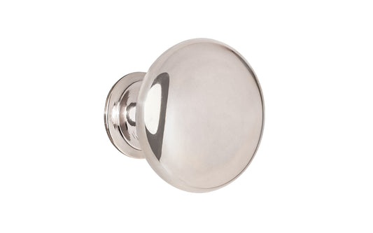 Vintage-style Hardware · Traditional & Classic Brass Knob with a Polished Nickel Finish. 1-1/4" diameter size knob. Made of high quality brass, this stylish round cabinet knob has a smooth look & feel on a pedestal shaped base. Works great in kitchens, bathrooms, on furniture, cabinets, drawers. Authentic reproduction hardware.