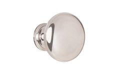 Vintage-style Hardware · Traditional & Classic Brass Knob with a Polished Nickel Finish. 1-1/4" diameter size knob. Made of high quality brass, this stylish round cabinet knob has a smooth look & feel on a pedestal shaped base. Works great in kitchens, bathrooms, on furniture, cabinets, drawers. Authentic reproduction hardware.