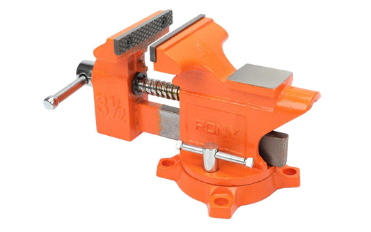 Pony 3-1/2" Light-Duty Bench Vise with Swivel Base ~ 3" Jaw Opening - Pony / Jorgensen Model No. 23530 - Permanent pipe jaw, ground & polished anvil, & forming horn